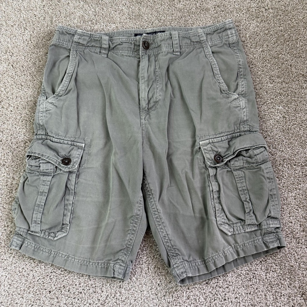 American Eagle Outfitters Cargo Shorts Mens 34 Green Canvas Pockets Casual